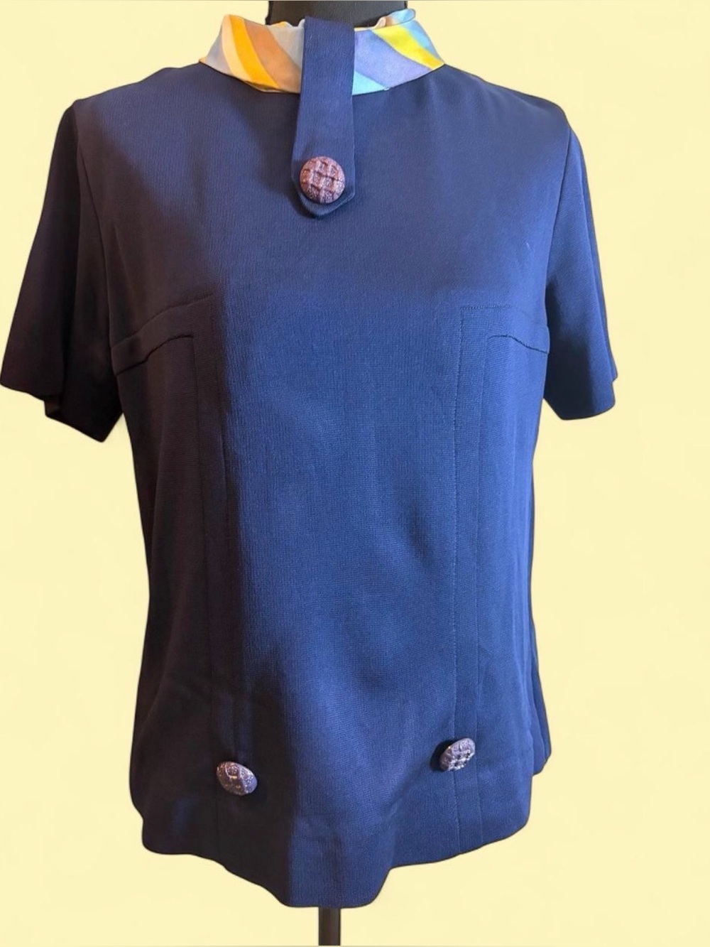 Vintage 60s Navy Too with Buttons & Striped Tie